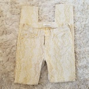 7 for All Man Kind Gold Snakeskin Skinny Pants